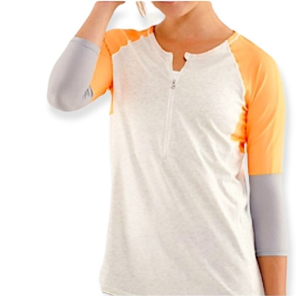 LULULEMON Gray/Orange Color Block‎ 3/4 Sleeve Athletic Half Zip Shirt S